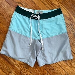 Wellen Men’s Size 32 Board Shorts Color Block Aqua/Grey Huckberry